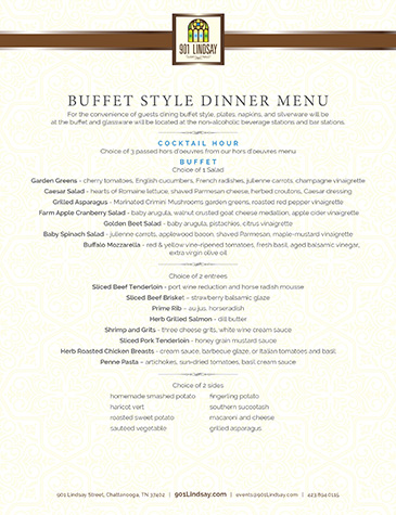 901 Lindsay | Buffet Style Dinner Menu - Thumbnail